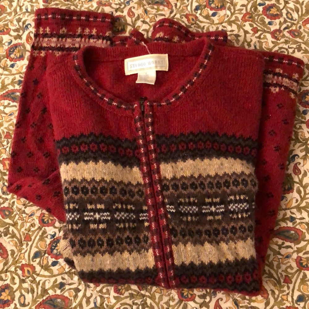Vintage 90’s Zip cardigan Sweater wool ramie nylon